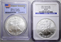 USA. . 
Lot (2 Stücke): American Eagle Dollar 2006. "First Strike" sowie desgleichen von 2007 "Early Releases". KM 273. Jeweils in Plastikholder der ...