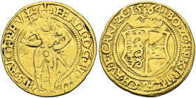 Haus Habsburg. Ferdinand I. 1521-1564. 
Dukat 1564 -Klagenfurt-. Markl 1438ff, MzA. p. 47, Fr. 42. 3,18 g
gestopftes Loch, Fassungsspuren, schön-seh...
