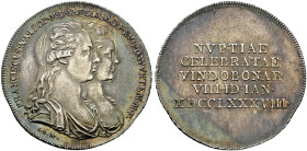 Haus Habsburg. Josef II. 1780-1790. 
Silberabschlag vom Doppeldukaten 1788 von J.N. Wirth, auf die Hochzeit des Erzherzogs Franz (dem späteren Kaiser...