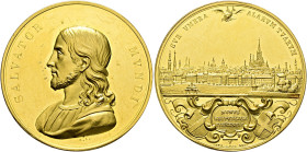 Haus Österreich. Franz Josef I., Kaiser von Österreich 1848-1916. 
Große goldene Verdienstmedaille der Stadt WIEN, sogen. Salvator-Mundi-Medaille zu ...