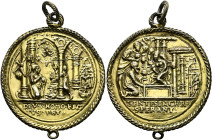 Böhmen, Mähren und Erzgebirge. . 
Altvergoldete Silbermedaille (Taufpfennig) o.J. (1567) von Nickel Milicz und seiner Werkstatt. Die Anbetung der Hir...