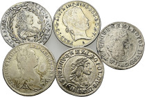 Lots. . 
5 Stücke: 6 Kreuzer 1668 und 1671 -Kremnitz-, 15 Kreuzer 1750 -Hall- sowie 20 Kreuzer 1770 -Kremnitz- und 1848 -Wien-.
schön-sehr schön, se...