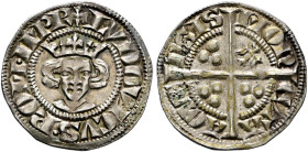 Aachen, königliche Münzstätte. Ludwig IV. der Bayer 1314-1347. 
Sterling o.J. Gekrönte Büste von vorn, mit Titulatur IMPR / Langkreuz, in den Winkeln...