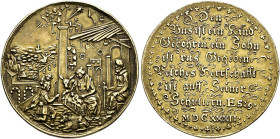 Augsburg, Stadt. . 
Altvergoldete Silbermedaille 1632 (wohl) von Hans Lenker, im Stil von Lorenz Schilling. Die Anbetung der Hirten / Acht Zeilen Sch...