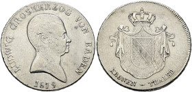 Baden-Durlach. Ludwig 1818-1830. 
Kronentaler 1819. Variante: die Jahreszahl steht mittig unter dem Brustbild. AKS 52, J. 24, Thun 16, Kahnt 18a.
mi...