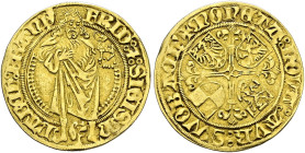 Brandenburg-Franken. Friedrich und Sigismund 1486-1495. 
Goldgulden o.J. -Schwabach-. Ein zweites Exemplar von minimal abweichenden Stempeln. v.Schr....
