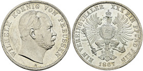 Brandenburg-Preußen. Wilhelm I. 1861-1888. 
Vereinstaler 1867 A. Olding 405, AKS 99, J. 96, Thun 270, Kahnt 388.
winzige Kratzer, fast Stempelglanz