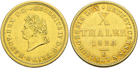 Braunschweig-Calenberg-Hannover. Georg IV. 1820-1830. 
10 Taler 1823 -Hannover-. AKS 26, J. 108, Welter 3001, Fr. 1158. 13,35 g
minimale Schrötlings...