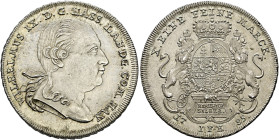 Hessen-Kassel. Wilhelm IX. 1785-1803. 
Konventionstaler 1785 -Hanau (H/IFH)-. Ausbeute der Bieberer Gruben. Büste des Landgrafen mit Zopfperücke nach...