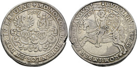 Hohenlohe. Gemeinschaftliche Prägungen. 
Taler 1609 -Nürnberg-. Münzmeister Paul Diether. Die beiden Helme von Hohenlohe und Langenburg mit Helmzier,...