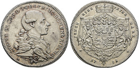 Hohenlohe-Neuenstein-Langenburg'sche Linie. Christian Friedrich Karl 1767-1806. 
Konventionstaler 1781 -Schwabach-. Stempel von Götzinger. Brustbild ...