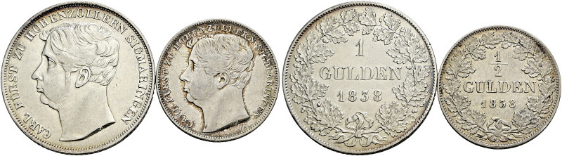 Hohenzollern-Sigmaringen. Karl 1831-1848. 
Lot (2 Stücke): Gulden und 1/2 Gulde...