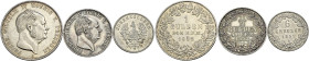 Hohenzollern-Sigmaringen. unter Preußen ab 1849. 
Lot (3 Stücke): Gulden, 1/2 Gulden und 6 Kreuzer 1852 -Berlin-. AKS 20-22, J. 21-23.
sehr schön-vo...