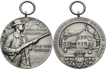 Homburg (Saarpfalz), Stadt. . 
Tragbare, mattierte Silbermedaille 1909 von Mayer und Wilhelm (unsigniert), auf das Jubiläums­schießen der Schützenges...