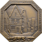 Marbach/Neckar, Stadt. . 
Einseitige, oktogonale Bronzeplakette 1928 von Mayer und Wilhelm, auf die Fuchsjagd des hiesigen Motorsport-Clubs. Ansicht ...