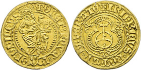Nördlingen, Reichsmünzstätte. Friedrich III., römischer Kaiser 1452-1493, Pfandinhaber Philipp der Ältere von Weinsberg (1469-1503). 
Goldgulden o.J....