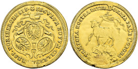 Nürnberg, Stadt. . 
Lammdukat 1700. GFN. Ein zweites Exemplar. Ke. 70, Slg. Erl. 588, Fr. 1885, Widhalm 11b. 3,39 g
Henkelspuren oben und unten, in ...