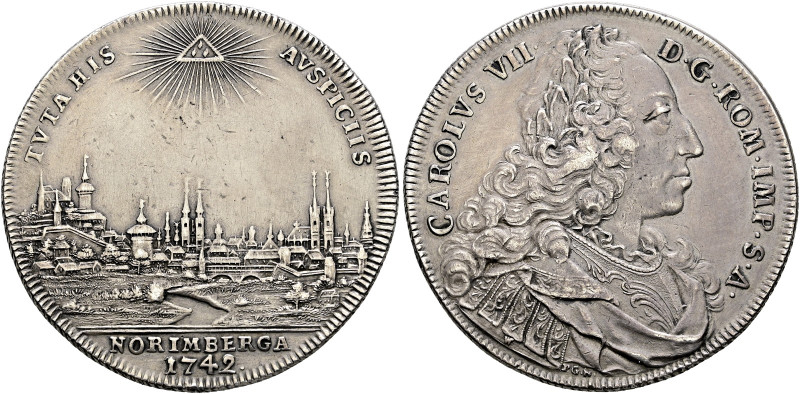 Nürnberg, Stadt. . 
Taler 1742. Stempel von P.P. Werner. Stadtansicht von Weste...