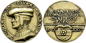 Nürnberg, Stadt. . 
Vergoldete Silbermedaille 1527 von einem unbekannten Nürnberger Meister, auf Leonhard von Eck. Büste des Kanzlers mit Mütze und O...