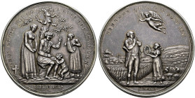 Nürnberg, Stadt. . 
Silberne Steckmedaille 1817 von J.T. Stettner, auf die überstandene Hungersnot und den Erntesegen. Inhalt: zwei Deckelblättchen m...