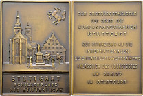 Stuttgart-(Bad) Cannstatt. . 
Bronzeplakette 1937 von Mayer und Wilhelm, auf die Internationalen Leichtathletik-Wettkämpfe anlässlich des Volksfestes...