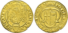 Trier, Erzbistum. Werner von Falkenstein 1388-1418. 
Goldgulden o.J. (1404/07) -Koblenz-. St. Petrus mit geschulter­tem Schlüssel im Gehäuse stehend,...