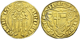 Trier, Erzbistum. Werner von Falkenstein 1388-1418. 
Goldgulden o.J. (1414/15) -Koblenz-. St. Johannes stehend von vorn / in einem Spitzdreipass der ...