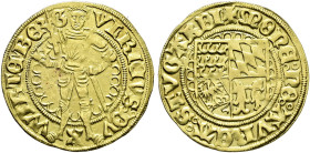 Württemberg. Herzog Ulrich 1498-1550. 
Goldgulden o.J. (ab 1501). Ähnlich wie vorher. KR 32.9, Ebner -, Fr. 3540, Slg. Hermann 300. 3,24 g
sehr schö...