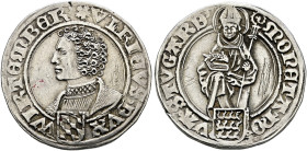 Württemberg. Herzog Ulrich 1498-1550. 
Dicken (Dritteltaler) o.J. (1518/19). In doppeltem Perlkreis in gotischer Unzialschrift [Rosette]VLRICVS [Ring...