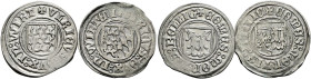 Württemberg. Herzog Ulrich 1498-1550. 
Lot (2 Stücke): Dreier o.J. (ab 1501). Typ 1 mit einfachen Wappenschilden (KR 57) sowie Dreier o.J. (1534/50)....