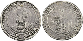 Württemberg. Herzog Ulrich 1498-1550. 
Taler 1537. Brustbild des Herzogs mit großem Barett (Typ 3) und doppelter Kette nach links / Quadriertes Wappe...