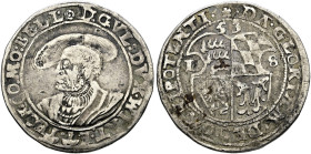 Württemberg. Herzog Ulrich 1498-1550. 
1/4 Taler 1538. Brustbild mit großem Barett und doppelter Kette nach links / Quadriertes, seitlich eingebuchte...