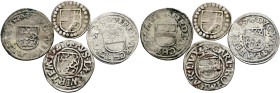 Württemberg. Österreichische Besetzung 1519-1534. 
Lot (4 Stücke): Dreier 1521 (KR 75), Dreier 1524 (KR 78), Dreier 1527 (KR 81.1) und einseitiger Pf...