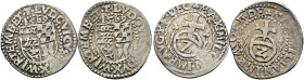 Württemberg. Ludwig 1568-1593. 
Lot (2 Stücke): Halbbatzen zu 2 Kreuzer 1569. Mit Titulatur Maximilian II. KR 177 und 177.1, Ebner 18 und 19.
leicht...