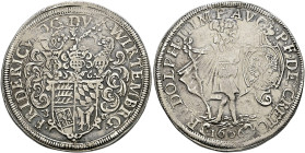 Württemberg. Friedrich I. 1593-1608. 
Ausbeutetaler 1606. Grube St. Christophstal. Stempel von Johann Cassignot. Das dreifach behelmte, quadrierte Wa...