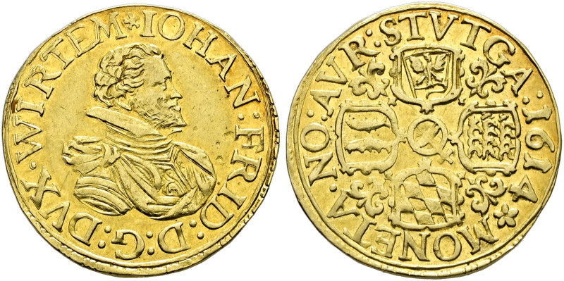 Württemberg. Johann Friedrich 1608-1628. 
Goldgulden 1614 von Francois Guichart...