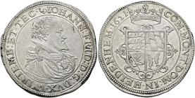 Württemberg. Johann Friedrich 1608-1628. 
Taler 1621 -Stuttgart-. Brustbild Typ 2. KR 306 var. (ohne Punkt vor COM), Ebner -, Dav. 7842.
selten, seh...