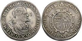 Württemberg. Johann Friedrich 1608-1628. 
Taler 1623 -Stuttgart-. Brustbild Typ 3, im Feld ein S. KR 310, Ebner 242, Dav. 7851.
selten, feine Patina...