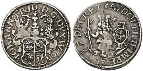 Württemberg. Johann Friedrich 1608-1628. 
1/4 Ausbeutetaler 1611 -Christophstal-. Stempel von Francois Guichart. Das dreifach behelmte, quad­rierte W...