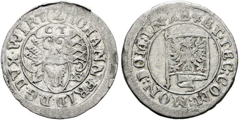 Württemberg. Johann Friedrich 1608-1628. 
2 Kreuzer 1623 -Christophstal-. KR 47...