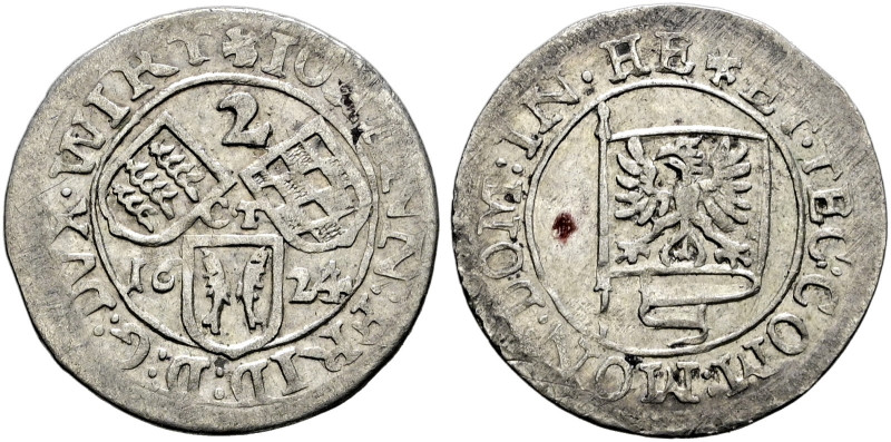 Württemberg. Johann Friedrich 1608-1628. 
2 Kreuzer 1624 -Christophstal-. KR 48...
