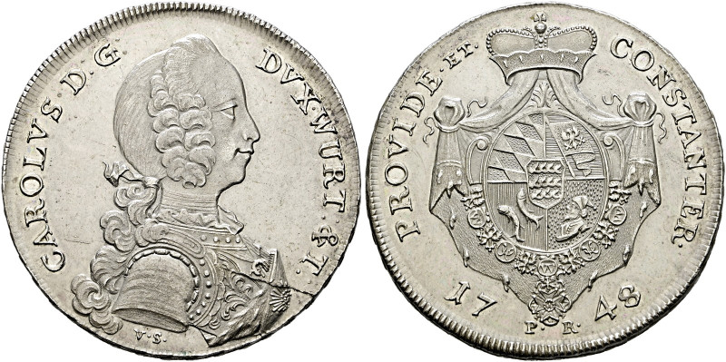 Württemberg. Karl Eugen 1744-1793. 
Taler 1748. Stempel von V. Schrempf. Jugend...