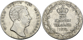 Württemberg. Wilhelm I. 1816-1864. 
Kronentaler 1818. Ein drittes Exemplar. KR 51, AKS 64, J. 37, Thun 429, Kahnt 585.
sehr schön