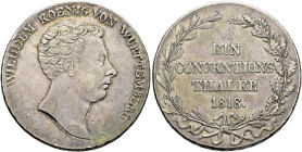 Württemberg. Wilhelm I. 1816-1864. 
Konventionstaler 1818. Kopf nach rechts. KR 53, AKS 71, J. 36, Thun 430, Kahnt 579.
selten, feine Patina, minima...