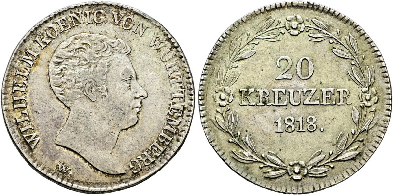 Württemberg. Wilhelm I. 1816-1864. 
20 Kreuzer 1818. Lorbeerkranz oben geschlos...