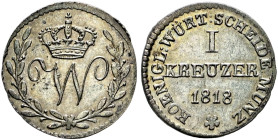 Württemberg. Wilhelm I. 1816-1864. 
Kreuzer 1818. Variante mit KOENIGL:. KR 58, AKS 107, J. 29.
feine Patina, vorzüglich-prägefrisch