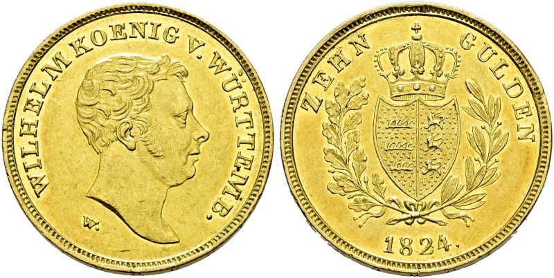 Württemberg. Wilhelm I. 1816-1864. 
10 Gulden 1824. Stempel von J.L. Wagner. Ko...
