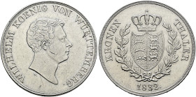 Württemberg. Wilhelm I. 1816-1864. 
Kronentaler 1832. Mit kleinerem W. unter dem Kopf. KR 65.1a, AKS 66, J. 55, Thun 434, Kahnt 586r.
minimaler Schr...