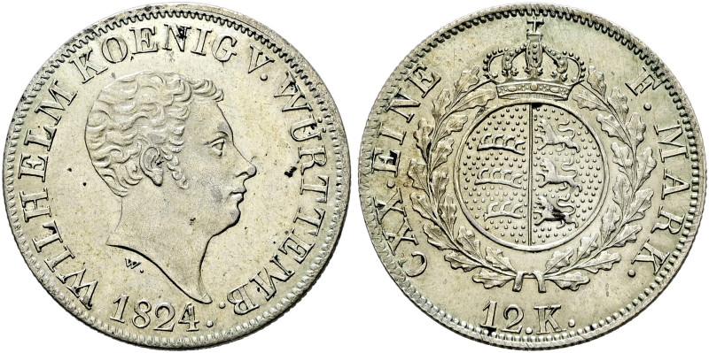 Württemberg. Wilhelm I. 1816-1864. 
12 Kreuzer 1824. Mit KOENIG. KR 77, AKS 90,...