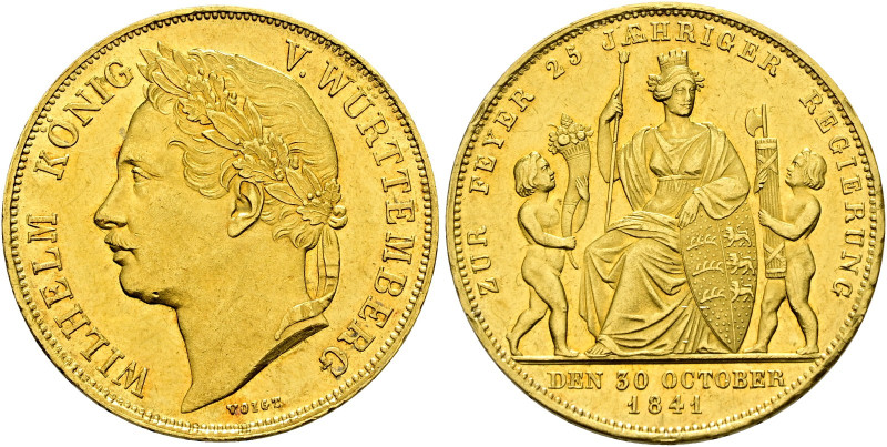 Württemberg. Wilhelm I. 1816-1864. 
4 Dukaten 1841. Auf das 25-jährige Regierun...